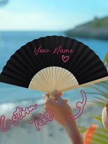 个性化姓名/照片黑色布艺手扇，竹制罗纹婚礼扇，派对礼品手扇，定制纸竹手扇，白色、粉色、黑色可选，适合婚礼、单身派对、女孩节日礼物、结婚、生日、订婚礼物、新娘礼物 - 彩色 - 查看 1