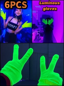 6 件夜光绿色男女通用节日派对服装装饰手套，加厚一次性音乐节夜光男女手套，适用于角色扮演、化妆舞会、酒吧 KTV、周年庆典、单身派对、毕业典礼摄影氛围营造装饰道具小礼物。万圣节 - 彩色 - 查看 10