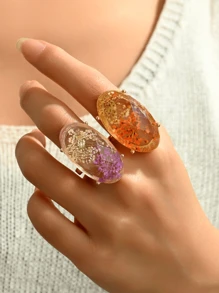 1 Peça/2 Peças Anel de Resina com Flor Seca de Margarida Boêmia Transparente Roxo Verde Branco/Vermelho Laranja Amarelo, Adequado para Uso Diário, Férias, Festa, Dia das Mães, Dia dos Namorados de Mulheres e Meninas Elegantes