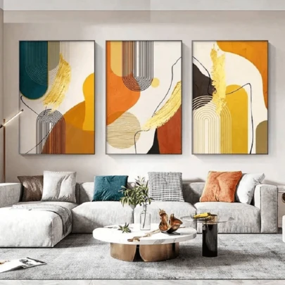 3 件装波西米亚抽象线条艺术帆布印刷品 - 斯堪的纳维亚北欧墙面装饰套装，无框现代海报，适用于客厅、卧室和家庭办公室 - 中世纪风格墙面艺术系列，适合当代室内装饰