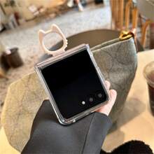 Funda de teléfono portátil y transparente con aro de gato compatible con Samsung Galaxy Z Flip 5, 6, Z Flip6, ZFlip5, Zflip6, Zflip5, Flip4, Flip3 - Carcasa trasera resistente a golpes, funda de teléfono con aro de gato compatible con