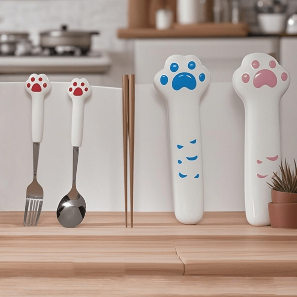 2pcs Creative Stainless Steel Cute Cat Claw Spoon And Fork Set, Stainless Steel Utensils, Portable Cutlery Set, Home Soup Rice Spoon Student Portable Cutlery Set,School Supplies