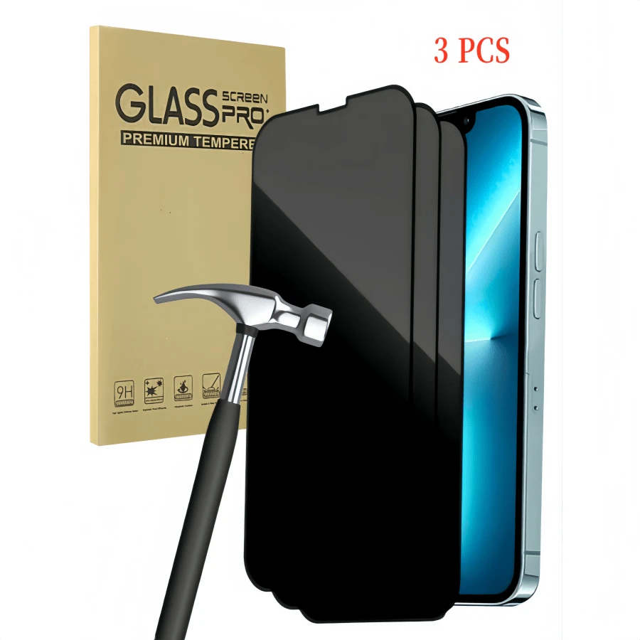 【3片防窥膜套装】适用于系列，全屏覆盖钢化玻璃，防偷窥隐私保护，黑边H硬度，防指纹，钢化玻璃保护膜，高清防刮手机膜。