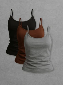 Kit Of 3 Women's Tank Tops Without Padded Underwire, Super Light Straps - 棕色,灰色和黑色 - 查看 1
