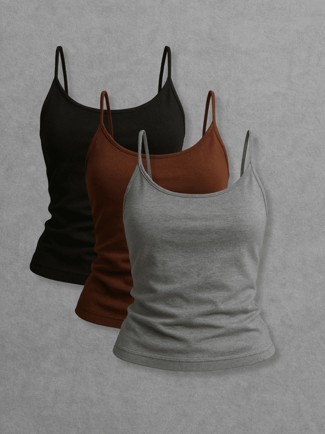 Kit Of 3 Women's Tank Tops Without Padded Underwire, Super Light Straps - 棕色,灰色和黑色 - 查看 1