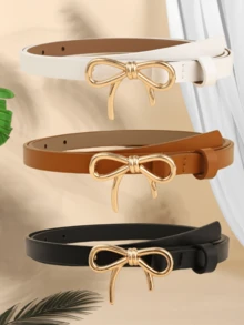 3pcs/Set Elegant Bowknot Casual Bohemian Retro PU Leather Belt Summer, School Fall, Autumn, Halloween