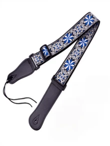1 件高品质提花刺绣吉他背带，带仿皮末端 - 舒适肩带，适合贝斯、原声吉他和电吉他