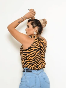 DUNA RUFFLED HIGH NECK TANK TOP NEW - 東/斑馬 - 查看 3