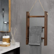 Rustic Wooden Ladder Shelf – Wall-Mounted Storage Rack With 3-Tier Shelves And Hanging Rope – Versatile Organizer For Bathroom, Kitchen, Bedroom, Office – No Electricity Needed, Rustic Wood Ladder Hand Towel Rack For Bathroom, Farmhouse Home Decor Accessories -1 Piece