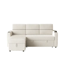 Sofá cama de pana de 85 pulgadas, sofá cama de 3 plazas con chaise longue y almacenamiento, reposabrazos cuadrados con 2 portavasos y puerto de carga USB, sofá cama extensible para la sala de estar-2186 - Multicolor - Ver 9