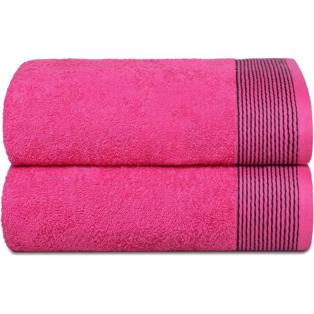 Ultra Soft 2 Pack Oversized Bath Towel Set 28x55 Inches, 100% Cotton Large Bath Towels, Ultra Absorbant Compact Quickdry & Lightweight Towel, Ideal For Gym Travel Camp Pool - Brown - Hot Pink - View 1
