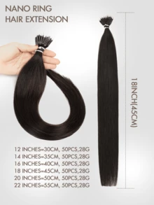 12-24 Inch Natural Black Nano Ring Hair Extensions, Nano Fusion Hair Extensions, Real Human Hair Pre-Bonded Cold Fusion Nano Ring Hair Extensions, Nano Bead Hair Extensions, Invisible Nano Ring Hair Extensions, Nano Hair Extensions, Create Natural Appearance - S1B - View 7