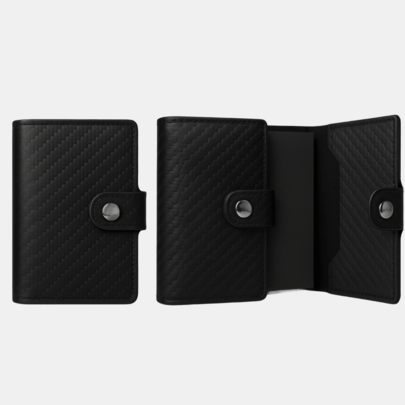 Carteira Masculina com Proteção RFID – Couro Sintético Texturizado, Porta-Cartões de Alumínio, Estilo Carbono, Compacta e Antifurto