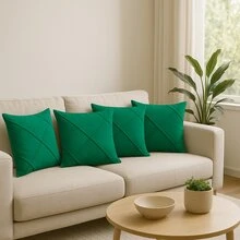 Kit Of 4 Draped Suede Cushion Covers 45x45 With Invisible Zipper - Green - View 3
