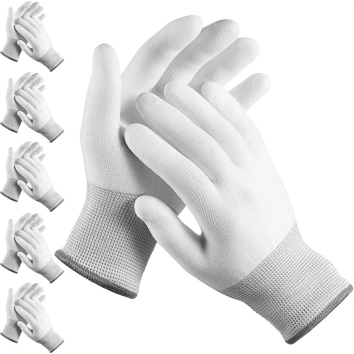 20-Pack Heavy Duty Nylon Work Gloves With PU Coated Palms & Fingers - Breathable Knit, Anti-Slip Grip, Reinforced Stitching - Elastic Cuff, Machine Washable, Individually Wrapped Pairs For Construction, Warehouse, Landscaping, Mechanics, DIY Projects (12 Pairs/Bulk Pack)