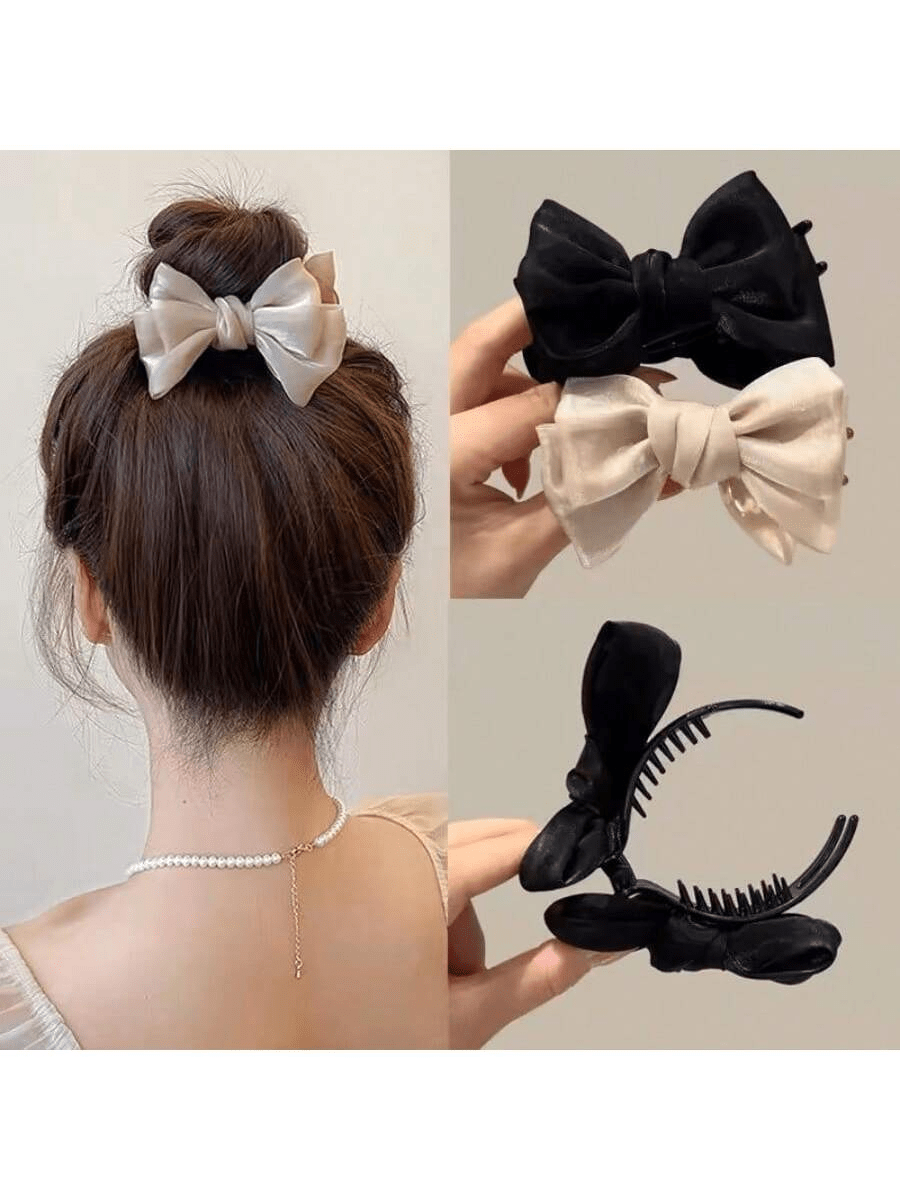 Elegant Large - Sized Bow - Adorned Hair Claw Clip: Non - Slip For Ponytails And Perfect For Bun Hairstyles - Ideal For Women And Girls,Hair Clips,Hair Accessories Hair Jaw Clip Hair Clamps Hair Clutch Hair Catcher Clip