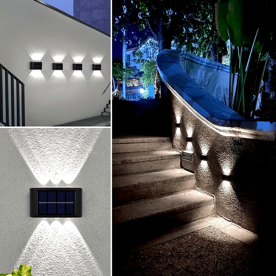 1 pièce Lumière solaire de clôture à 6 LED, éclairage vers le haut et le bas, petite lumière solaire d'escalier, convient pour le patio, le kiosque, la piscine et autres zones extérieures, peut être fixée au mur pour la maison, le jardin, le porche