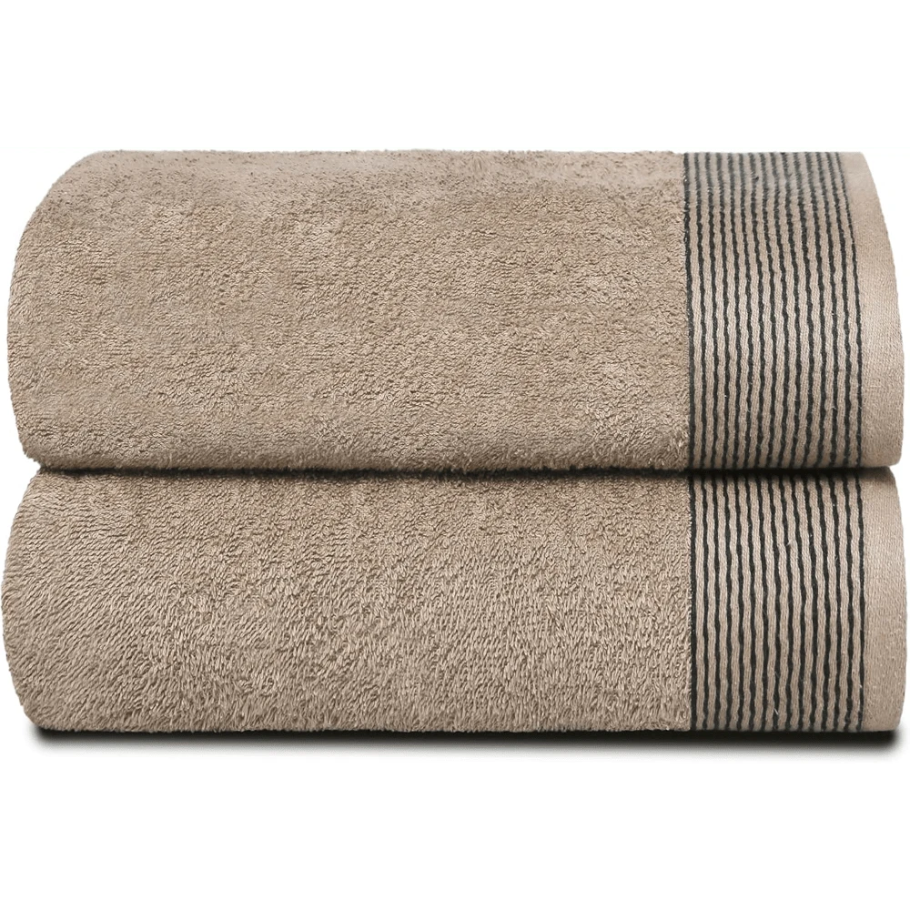 Ultra Soft 2 Pack Oversized Bath Towel Set 28x55 Inches, 100% Cotton Large Bath Towels, Ultra Absorbant Compact Quickdry & Lightweight Towel, Ideal For Gym Travel Camp Pool - Brown - 譚 - 查看 1