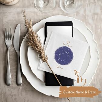 Gepersonaliseerde verjaardagservetten, gepersonaliseerde 3-laags cocktailservetten met naam, wegwerpservetten voor drankjes en desserts voor verjaardagen, cocktailparty's, bruiloften, vrijgezellenfeesten, ideaal voor een vriend | vriendin | koppels | gezin, gepersonaliseerd jubileumcadeau met dierenriem