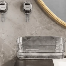 1 pieza Estante de almacenamiento con ventosa de plástico enchapado, cesta colgante para gel de ducha/artículos de tocador/cosméticos para baño, organizador de pared para volver a la escuela