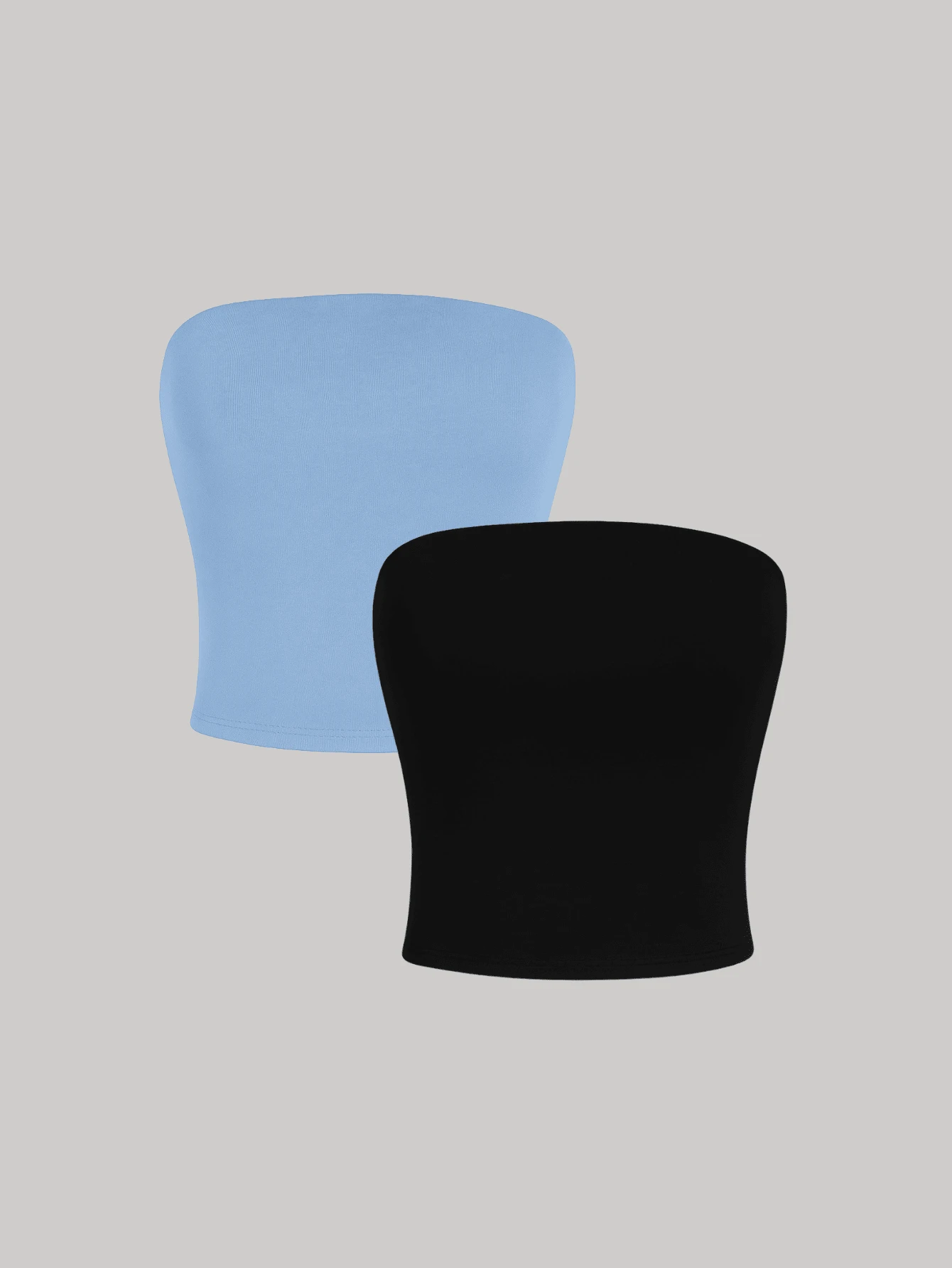 2 Women's Strapless Top Without Underwire Basic Double Layer Of Shaping Suplex - Baby Blue and Black - View 1
