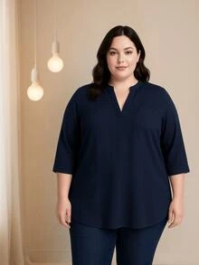 Kit 2 Women's Shirts Mullet Loose Blouse Viscolinho Plus Size Elegant Assorted Colors - 什錦 - 查看 3