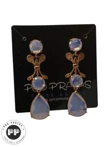 Brinco Festa Luxo Pedras Cristais Cravejadas ( Ouro 18K )
