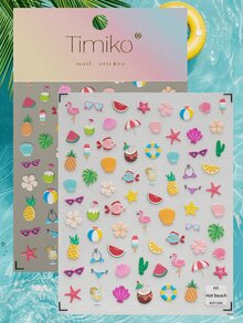 1 Sheet Summer Beach Themed 3D Embossed Nail Art Stickers, Featuring Elements Like Seashells, Coconut Juice, Watermelon, Swimwear, Suitable For DIY And Scrapbooking - Multicolor - View 7