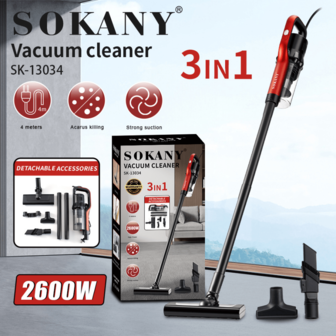 SOKANY SK-13034Household Multifunctional Handheld Wired Vacuum Cleaner For Mite Removal And Dust Removal, Lightweight And Portable, Plug And Play, Push Rod Handheld, One-Button Dumping Of Garbage, 4m Cable Length, 2600w Power, Up To 20,000 Pa Strong Suction, Dual-Effect, Deep Cleaning Of The Home Without Dead Ends