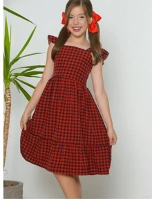 Girls' Checkered Knee-Length Dress For Girls' Fashion, 4 To 12 Years Old | Kids' Dress With Checkered Print And Bow On The Back | Kids' Dress With Elegant Tie And Delicate Details | Ideal For Parties, Outings, School Or Casual Events | Girls' Children's Clothing With Style Inspired By Social Networks | Kids' Dress In Black, Pink, Red, Green, Blue And Orange | Girls' Dress With Ruffle Sleeves And Flared Fit | Summer Kids' Clothing With Classic Checkered Print | Dress With Elastic On The Back For A Better Fit | Elegant Dress For Parties, Birthdays And Outings | Light, Cool And Comfortable Fabric | Girls' Children's Fashion For Modern Girls | Sizes From 4 To 12 Years Old | Cute And Stylish Look For Everyday Life | Dress For June And July Parties | Ideal For Square Dancing And Country Parties | Beautiful And Affordable Girls' Clothing | Charming Children's Look With A Retro And Current Touch. - 紅色 - 查看 2