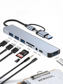 1 个 8 合 1 USB/Type-C 双接口集线器、USB3.0 电脑适配器、USB 充电器、办公室 USB 扩展坞、电源适配器、电脑和移动配件、5V 0.5A USB 充电站、带 USB 3.0、USB 2.0、SD/TF 读卡器、Type-C 3.1、麦克风/音频端口、PD 2.0/3.0 快速充电，适用于笔记本电脑、Pro、iMac、iPad Pro 和其他 USB-C 设备