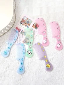4pcs/1pc Children's Cartoon Style Animal Print Jelly Mini Comb Set, Portable And Convenient Candy Colored Small Comb, Suitable For Children's Hair Cutting And Care, Is An Ideal Choice For Giving Children Gifts