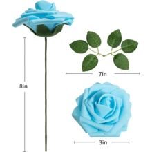 25Pcs Artificial Roses Flowers Fake Roses With Stems Real Touch Foam Flowers For DIY Wedding Bouquet Baby Shower Centerpiece Floral Arrangement Party Home Decor(Dark Red) - Langit Biru - View 2