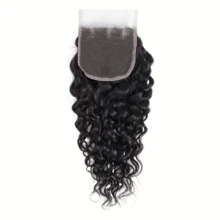 4x4 深水波浪蕾丝扣 100% 巴西真人发丝，含婴儿发，女士卷曲波浪蕾丝扣 - Natural Black - 查看 2