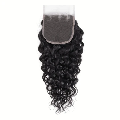 4x4 深水波浪蕾丝扣 100% 巴西真人发丝，含婴儿发，女士卷曲波浪蕾丝扣