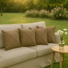 Kit Of 4 Draped Suede Cushion Covers 45x45 With Invisible Zipper - 4 Hazelnut. - View 2