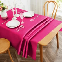 1 chiếc khăn trải bàn bằng vải satin trơn màu chất lượng cao dùng cho tiệc tùng, nhà hàng - Màu Hồng Tươi - Xem 3