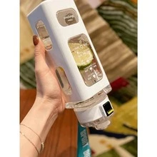 قطعة واحدة زجاجة مياه رياضية بلاستيكية مقاومة للمناعة 23.67 أونصة بدون بيسفينول (BPA)، مع قش، زجاجة مياه مربعة محمولة، للخارج والدراجات، للغسيل اليدوي فقط - أبيض