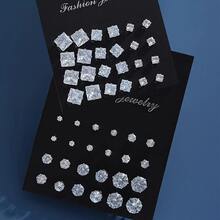 48 件/24 件朋克街头嘻哈方形和圆形立方氧化锆耳钉套装，男女通用时尚珠宝，适合圣诞节、情人节、新年礼物 - 銀色 - 查看 4