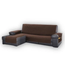 Reversible Quilted Chaise Longue Sofa Cover | Dust And Stain Protection | 240cm | Soft Touch - 棕色 - 查看 1