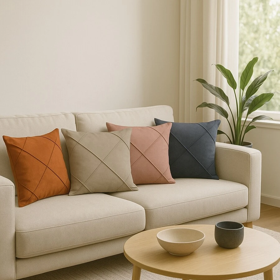 Kit Of 4 Draped Suede Cushion Covers 45x45 With Invisible Zipper - Assorted Kit (1 Each Color) - View 1