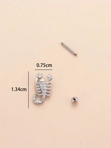 Toppiercing 1pc Fashion Stainless Steel Cubic Zirconia Decor Scorpion Design Heart Stud Earring For Women For Daily Life - Silver - View 4