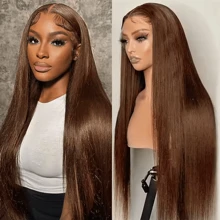 CEXXY Perruques Bob Chocolat 180% 13X4 HD Perruques Frontales en Dentelle Transparente Cheveux Humains 100% Cheveux Humains Pour Femme Perruque Pré-Plumée