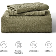 Quilts For Queen Bed Blue Bedspreads - Soft Bed Summer Quilt Lightweight Microfiber Bedspread- Modern Style Coin Pattern Coverlet For All Season - 3 Piece (1 Quilt, 2 Pillow Shams) - Coin Pattern Green - View 8