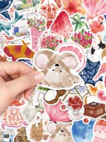 50Pcs Aesthetic Stickers Watercolor Stickers Journal Stickers Cute Stickers Cute Animal Stickers Flower Stickers Vinyl Stickers For Water Bottle,Computer,Laptop,Phone,Luggage,Notebook,Fridge