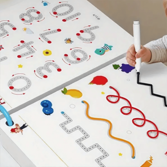 Le cahier de travail magique réutilisable de 32 pages vise à améliorer la coordination main-œil, la pensée graphique et les compétences d'écriture. Les pages effaçables comportent des activités colorées comme des blocs de construction et des anneaux superposés. Ce cahier de travail convient pour l'apprentissage des mathématiques, des arts du langage et des jeux créatifs. Livre de dessin | Bibliothèque attrayante | Livre sur papier durable. (Couleur aléatoire, peut inclure des anneaux rouges et jaunes)