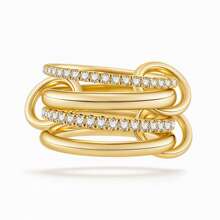 1 pezzo Anello impilabile placcato oro con zirconi per donna, elegante e delicato, in oro 14 carati con zirconi verde diamante, può essere indossato in molti modi, regalo di compleanno, gioiello elegante e alla moda, abbinabile per uso quotidiano, decorazione per feste
