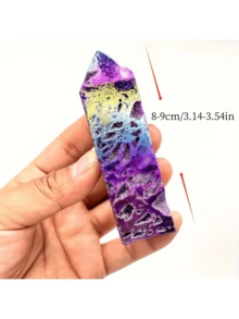 1pc Natural Purple Aura Plated Zinc Mineral Quartz Tower, Home Decor Or Ornament - Purple - View 7