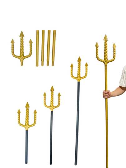 塑料金色三叉戟道具，万圣节服装三叉戟，表演装饰