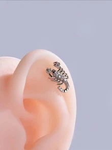 Toppiercing 1pc Fashion Stainless Steel Cubic Zirconia Decor Scorpion Design Heart Stud Earring For Women For Daily Life - Silver - View 6